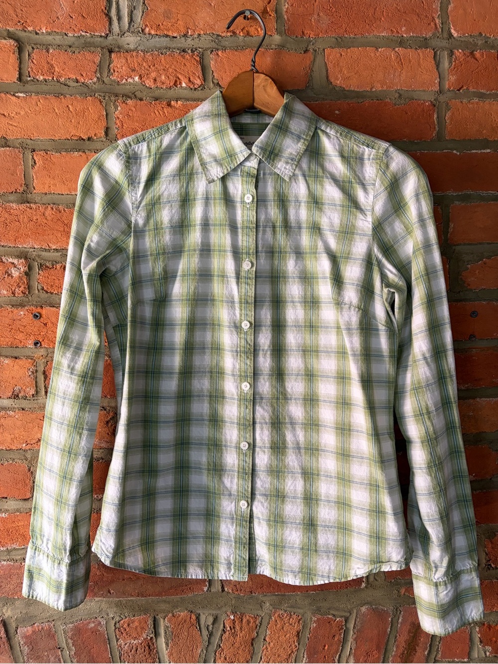 Aeropostale Original 87 Green/White/Blue Plaid Button-Down Shirt, size S